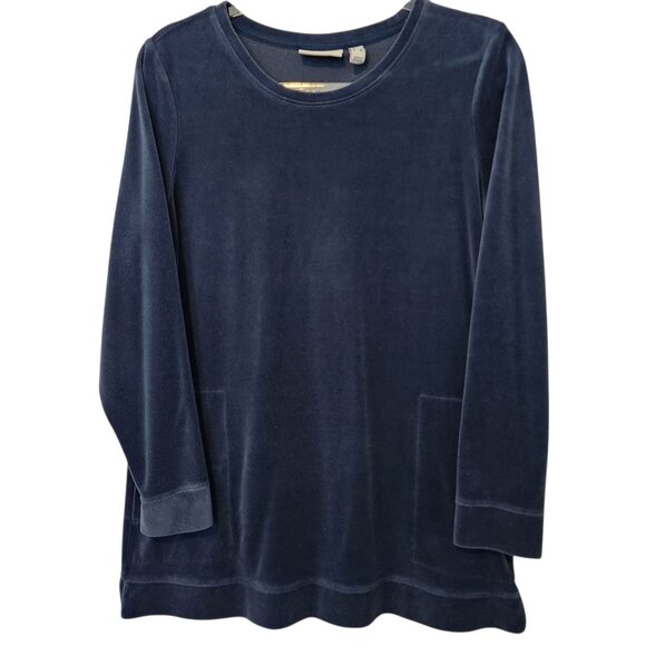 d&co Tops - Denim & Company Velour Top Pullover Womens Small Long Sleeve Pockets Blue